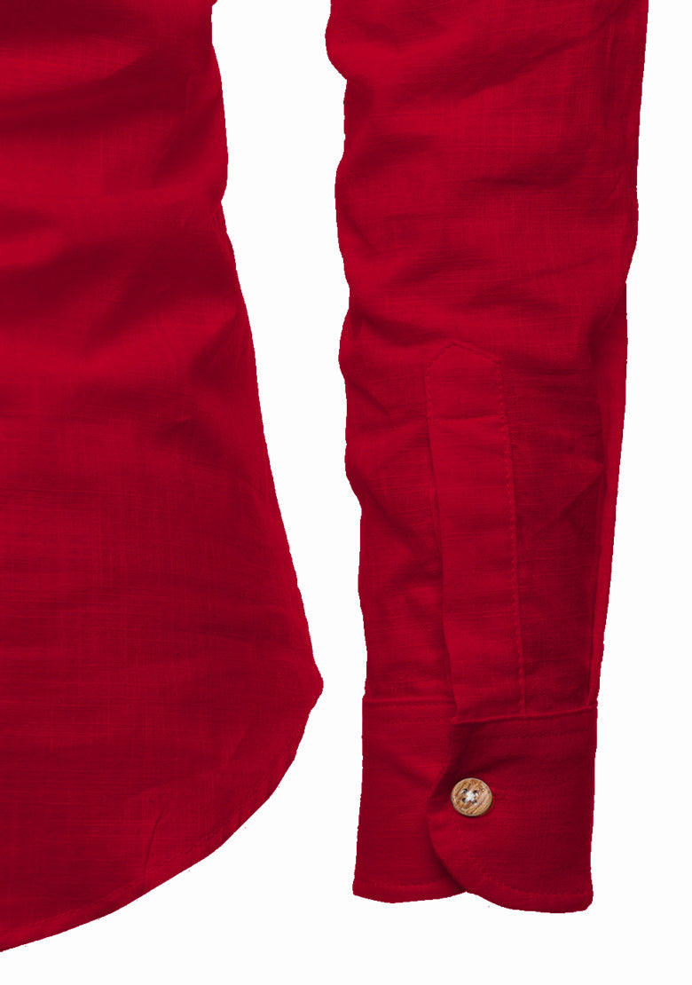 BLUE ROBED men's Casual Slim Fit Full Sleeve Kurta in Red view 42