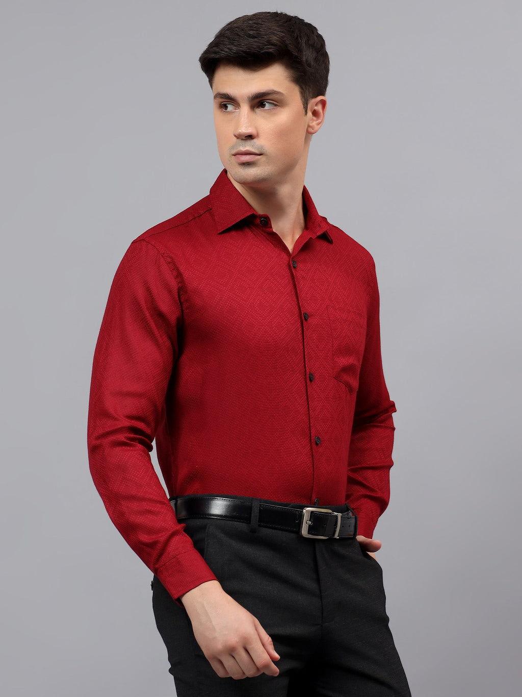 Men's Full Sleeve Spread Collar Premium Casual Shirt for Men in Black by BLUE ROBED, side view