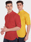 BLUE ROBED men's Casual Slim Fit Full Sleeve Cotton Kurta (Pack 2) in Red