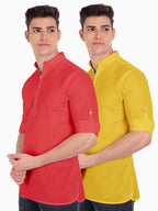 BLUE ROBED men's Casual ZIP Style Full Sleeve Cotton Kurta (Pack 2) in Red view 7