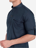 BLUE ROBED Men Pure Cotton Broad Placket Short Kurta in Roayl Blue view 4
