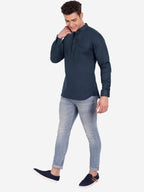 BLUE ROBED Men Pure Cotton Broad Placket Short Kurta in Roayl Blue view 5