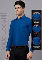 Men's Cotton Blend Slim Fit Formal Shirt in Beige by BLUE ROBED, side view