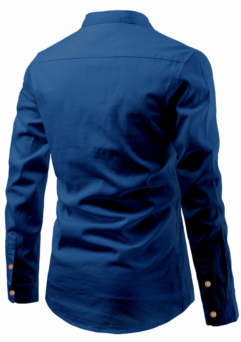 BLUE ROBED men's Casual Slim Fit Full Sleeve Double Pocket Cotton Kurta in Royal view 51