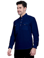 BLUE ROBED men's Casual Slim Fit Full Sleeve Double Pocket Cotton Kurta in Royal view 40