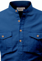 BLUE ROBED men's Casual Slim Fit Full Sleeve Double Pocket Cotton Kurta in Royal view 52