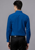 Men's Cotton Blend Slim Fit Formal Shirt in Beige by BLUE ROBED, back view