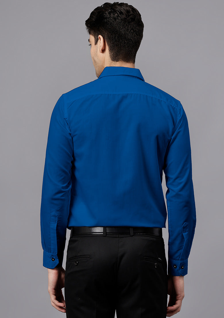 Men's Cotton Blend Slim Fit Formal Shirt in Beige by BLUE ROBED, back view