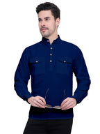 BLUE ROBED men's Casual Slim Fit Full Sleeve Double Pocket Cotton Kurta in Royal view 42