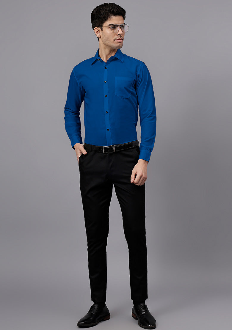 Men's Cotton Blend Slim Fit Formal Shirt in Beige by BLUE ROBED, style view