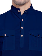 BLUE ROBED men's Casual Slim Fit Full Sleeve Double Pocket Cotton Kurta in Royal view 43