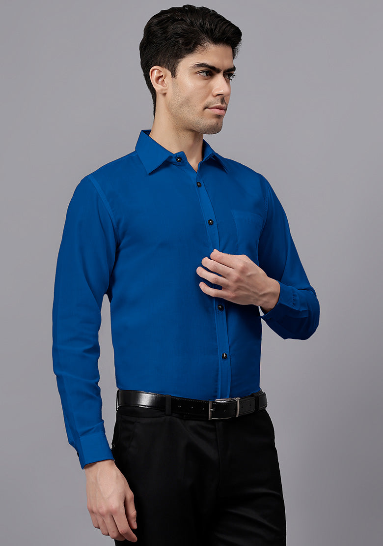 Men's Cotton Blend Slim Fit Formal Shirt in Beige by BLUE ROBED, view
