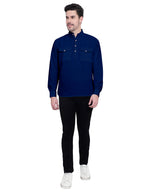 BLUE ROBED men's Casual Slim Fit Full Sleeve Double Pocket Cotton Trendy Kurta in Royal view 63
