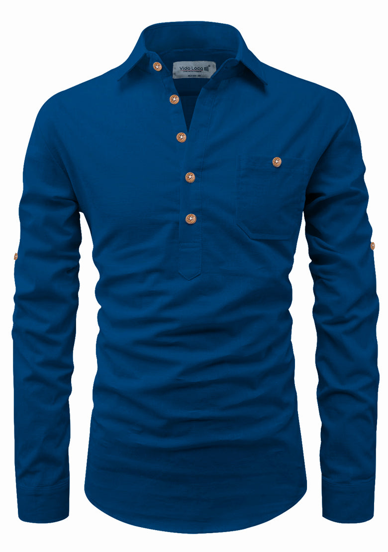 BLUE ROBED men's Full Sleeve Casual Cotton Kurta in Royal view 75