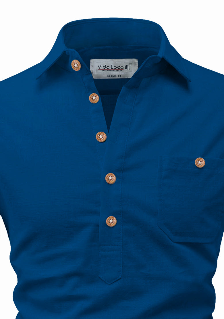 BLUE ROBED men's Full Sleeve Casual Cotton Kurta in Royal view 78