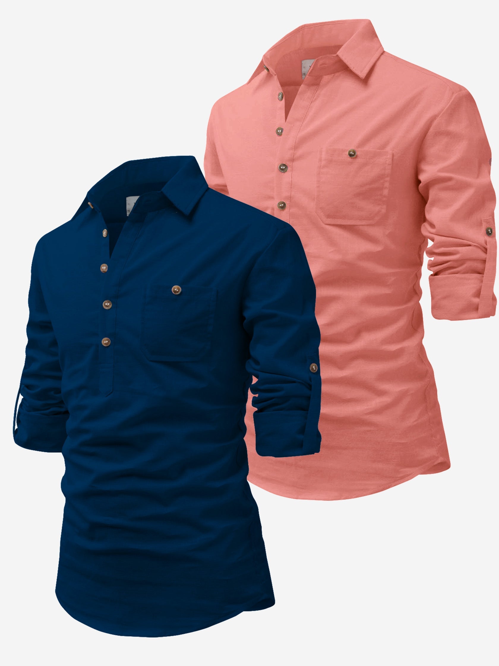 BLUE ROBED men's Casual Slim Fit Full Sleeve Cotton Kurta (Pack 2) in Royal view 4