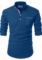 BLUE ROBED men's Casual Slim Fit Full Sleeve Pocket Contrast Kurta in Royal Blue view 56