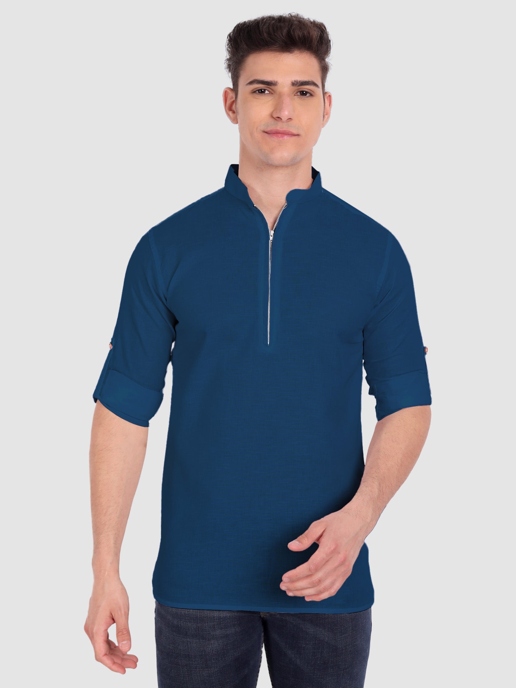 BLUE ROBED men's Casual ZIP Style Full Sleeve Cotton Kurta in Royal Blue view 56