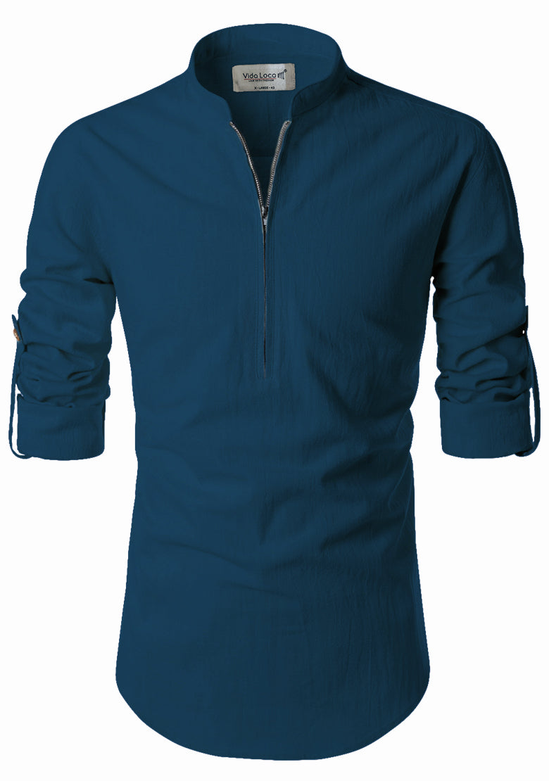 BLUE ROBED men's Casual ZIP Style Full Sleeve Kurta in Royal Blue view 65