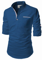 BLUE ROBED men's Casual Slim Fit Full Sleeve Pocket Contrast Kurta in Royal Blue view 57