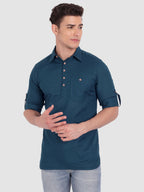 BLUE ROBED men's Full Sleeve Casual Cotton Kurta in Royal Blue view 52