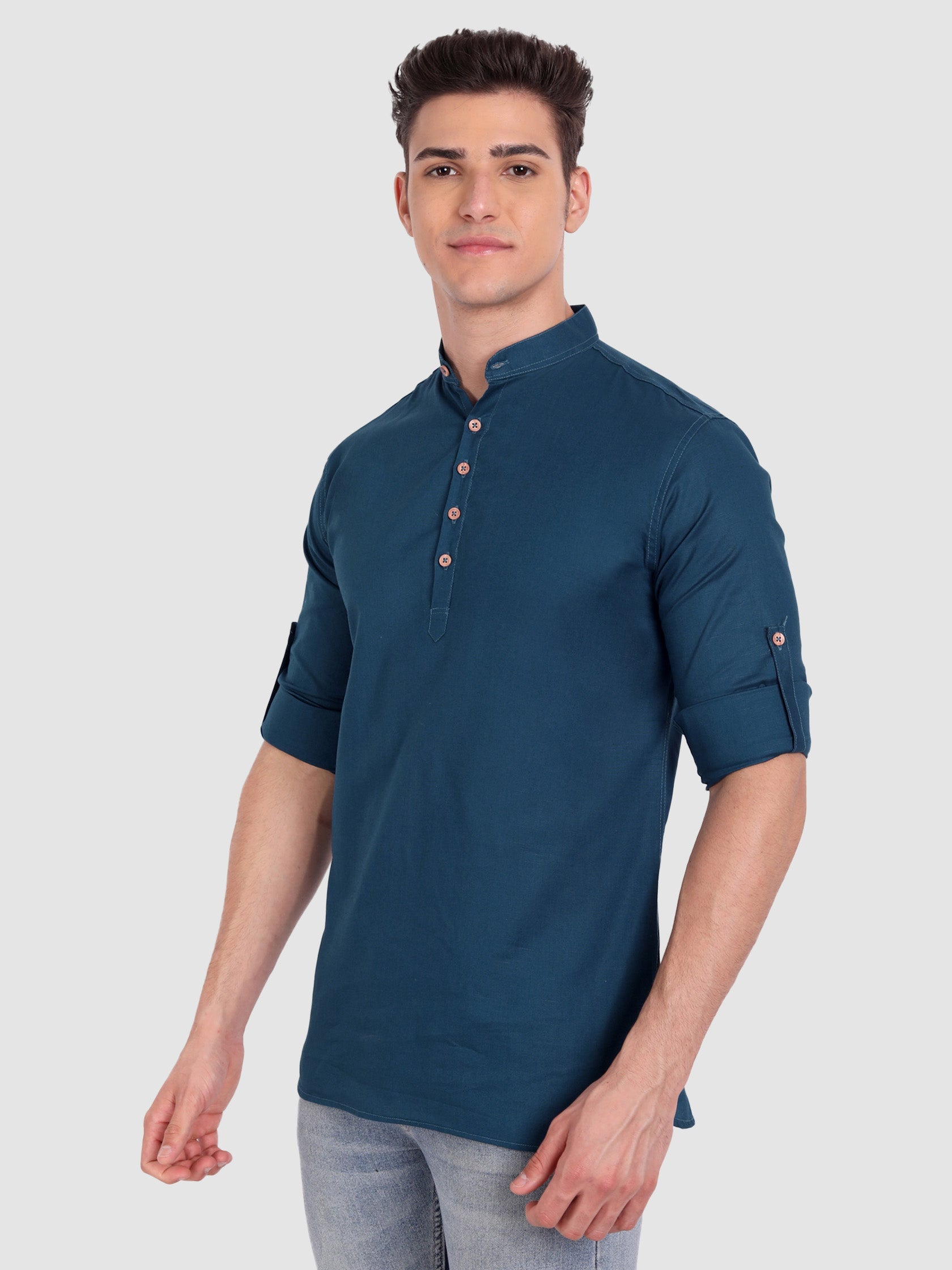 BLUE ROBED men's Casual Slim Fit Full Sleeve Cotton Kurta in Royal Blue view 68