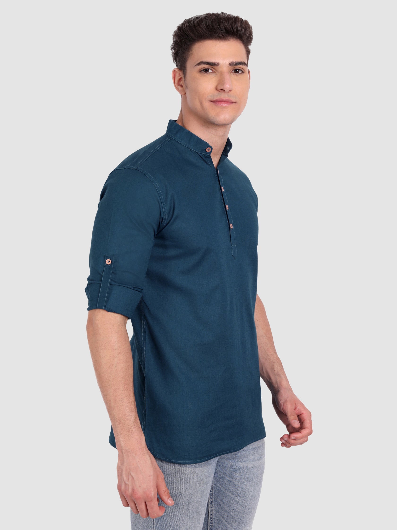 BLUE ROBED men's Casual Slim Fit Full Sleeve Cotton Kurta in Royal Blue view 69