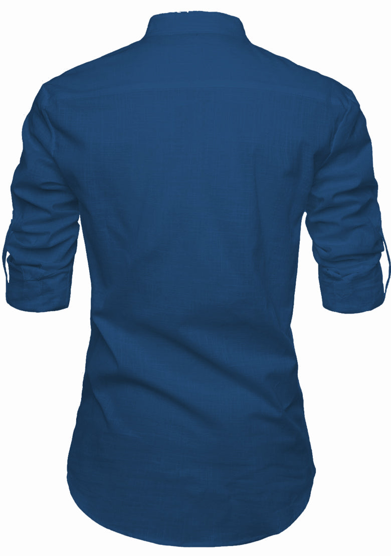 BLUE ROBED men's Casual Slim Fit Full Sleeve Pocket Contrast Kurta in Royal Blue view 58