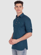 BLUE ROBED men's Full Sleeve Casual Cotton Kurta in Royal Blue view 53