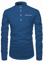 BLUE ROBED men's Casual Slim Fit Full Sleeve Pocket Contrast Kurta in Royal Blue view 59