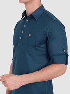 BLUE ROBED men's Full Sleeve Casual Cotton Kurta in Royal Blue view 54