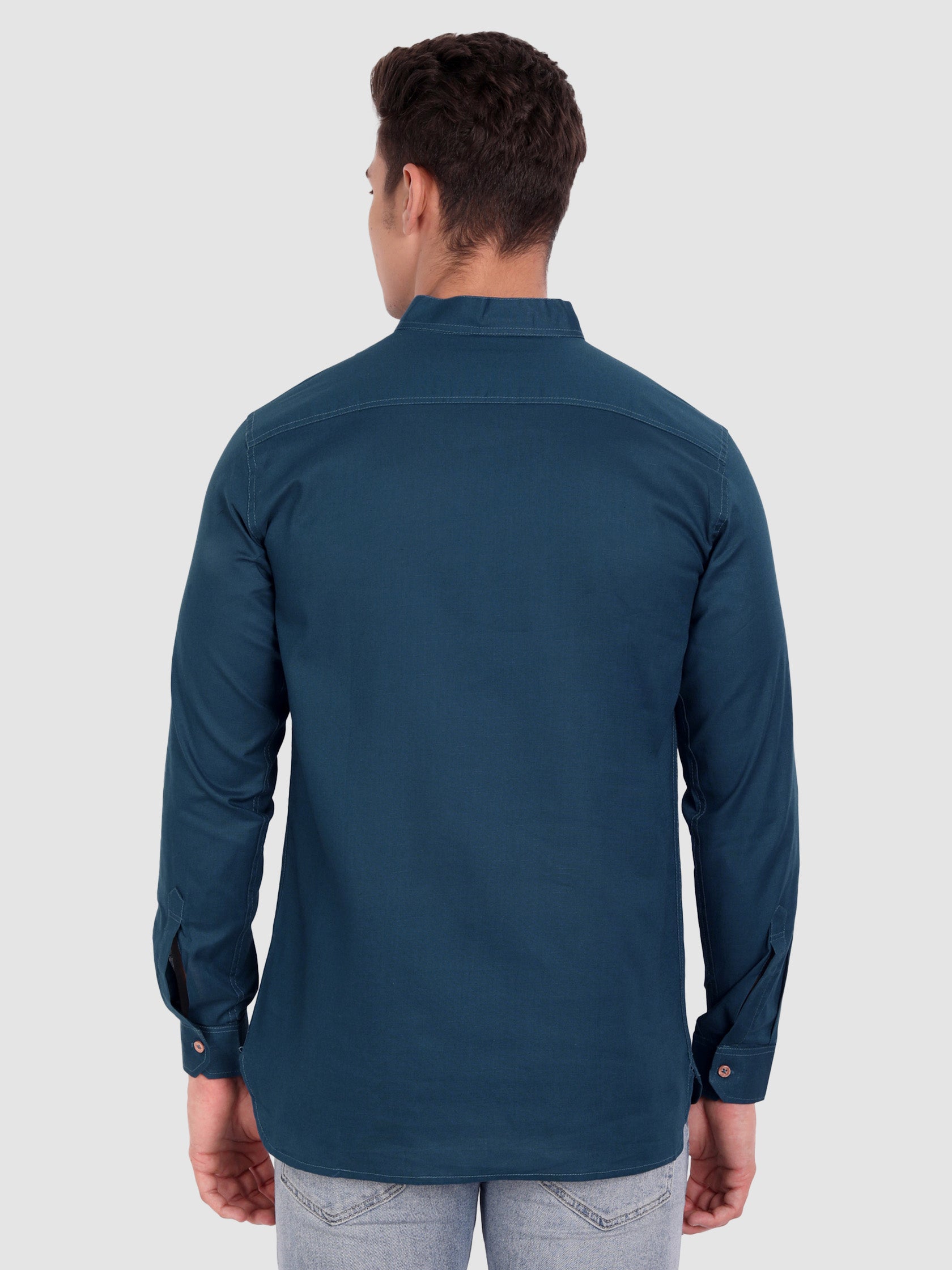 BLUE ROBED men's Casual Slim Fit Full Sleeve Cotton Kurta in Royal Blue view 70