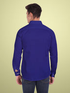 Men's Casual Full Sleeve Silver Button Shirt in White by BLUE ROBED, back view