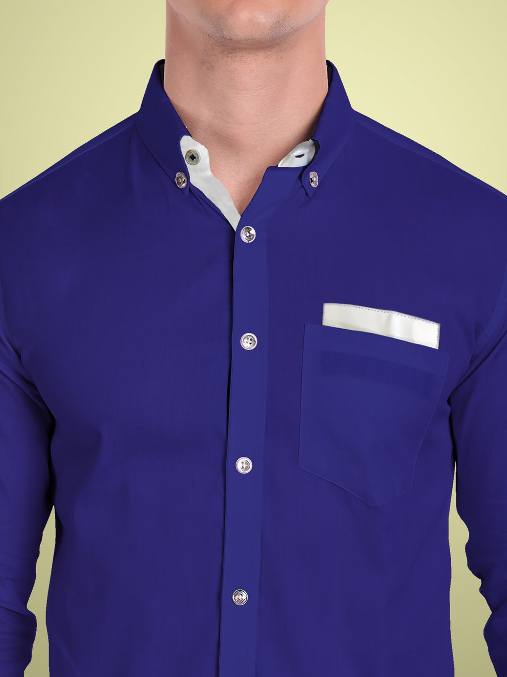 Men's Casual Full Sleeve Silver Button Shirt in White by BLUE ROBED, detail view