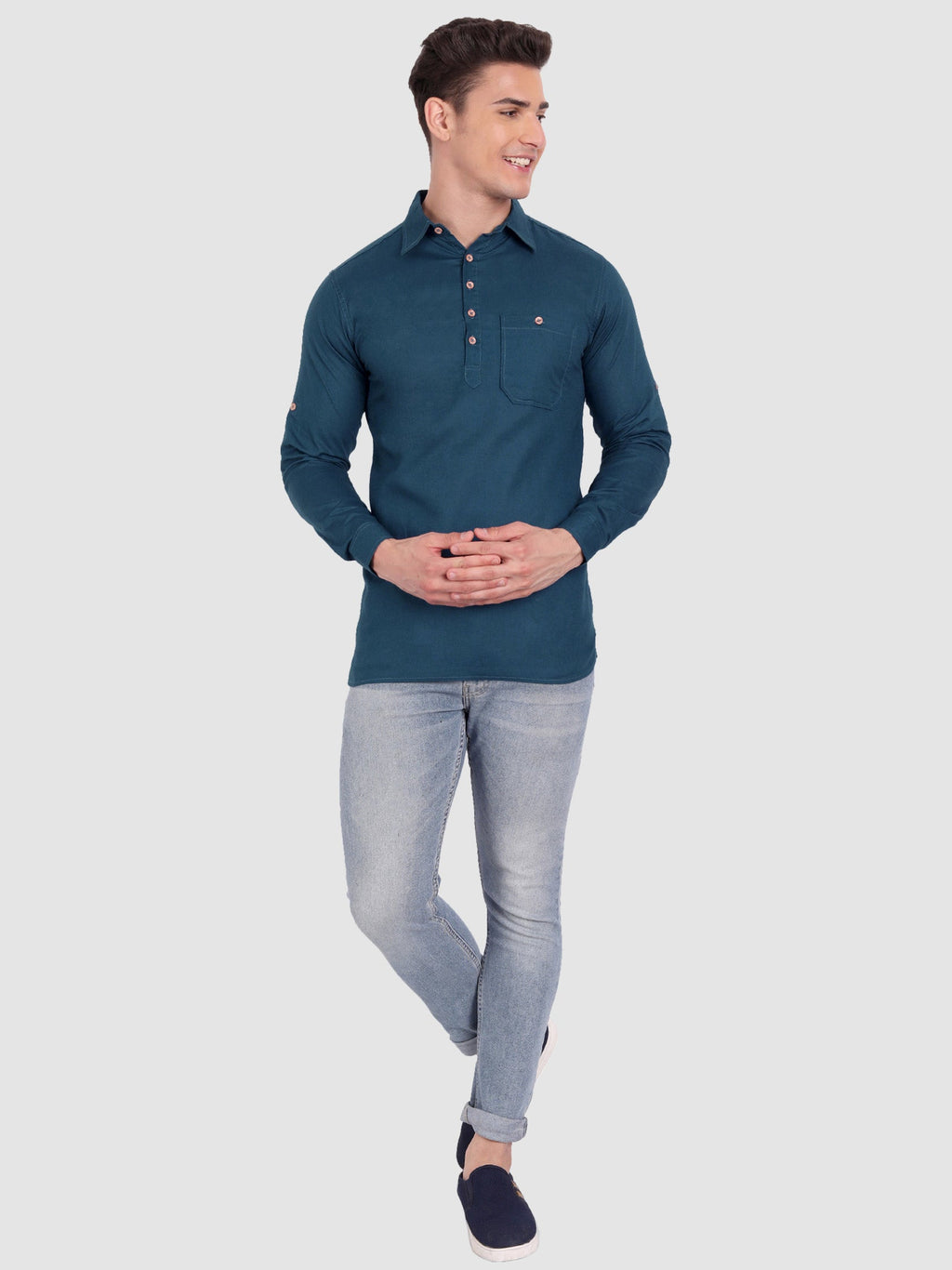 BLUE ROBED men's Full Sleeve Casual Cotton Kurta in Royal Blue view 56