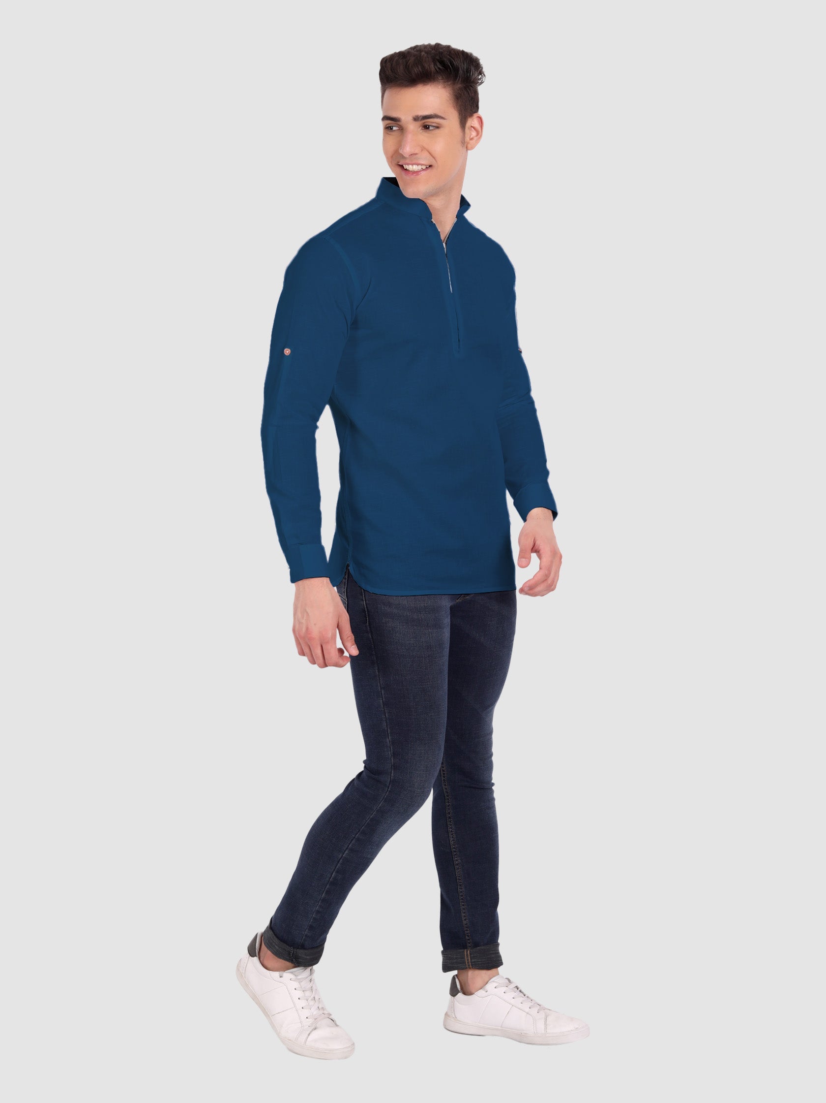 BLUE ROBED men's Casual ZIP Style Full Sleeve Cotton Kurta in Royal Blue view 60