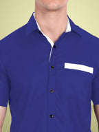 Men's Casual Half Sleeve Silver Button Shirt in Black by BLUE ROBED, style view