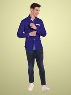 Men's Casual Full Sleeve Silver Button Shirt in White by BLUE ROBED, style view