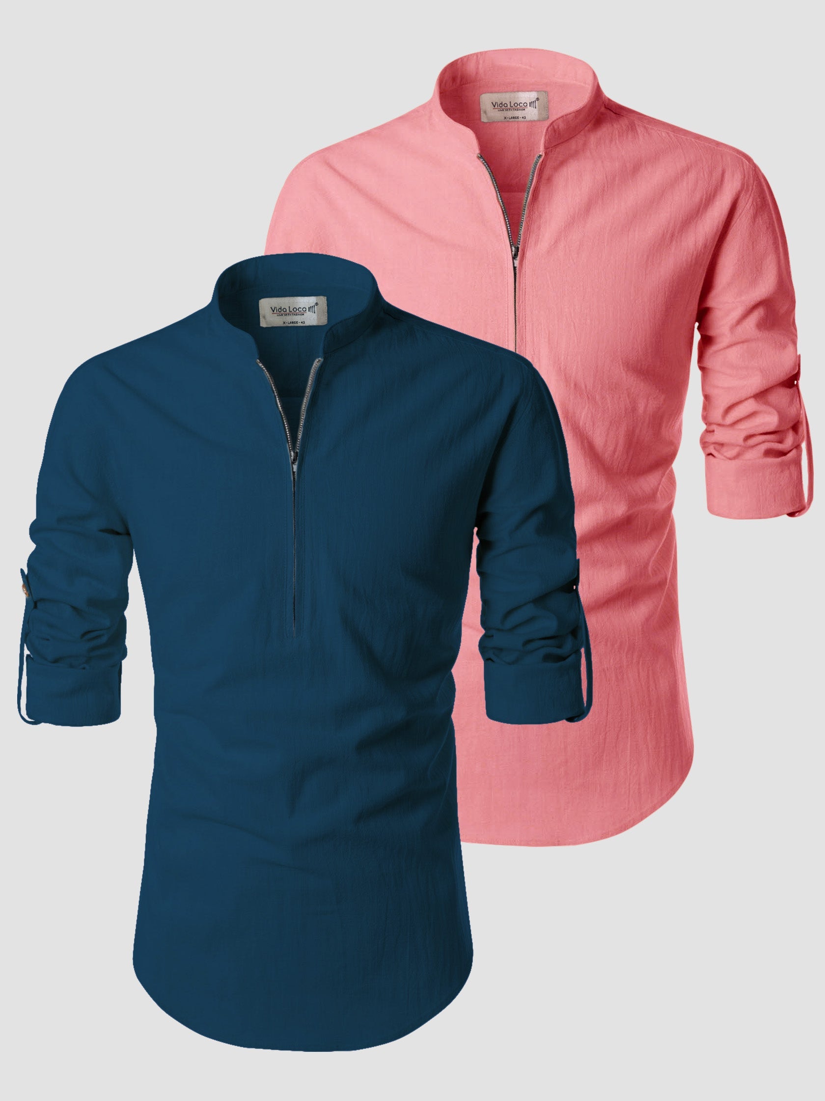 BLUE ROBED men's Casual ZIP Style Full Sleeve Cotton Kurta (Pack 2) in Royal Blue view 5