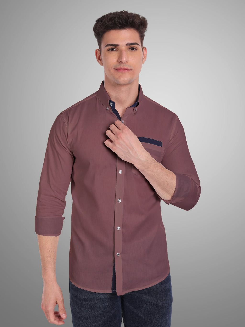 Men's Casual Full Sleeve Silver Button Shirt in White by BLUE ROBED, fabric detail