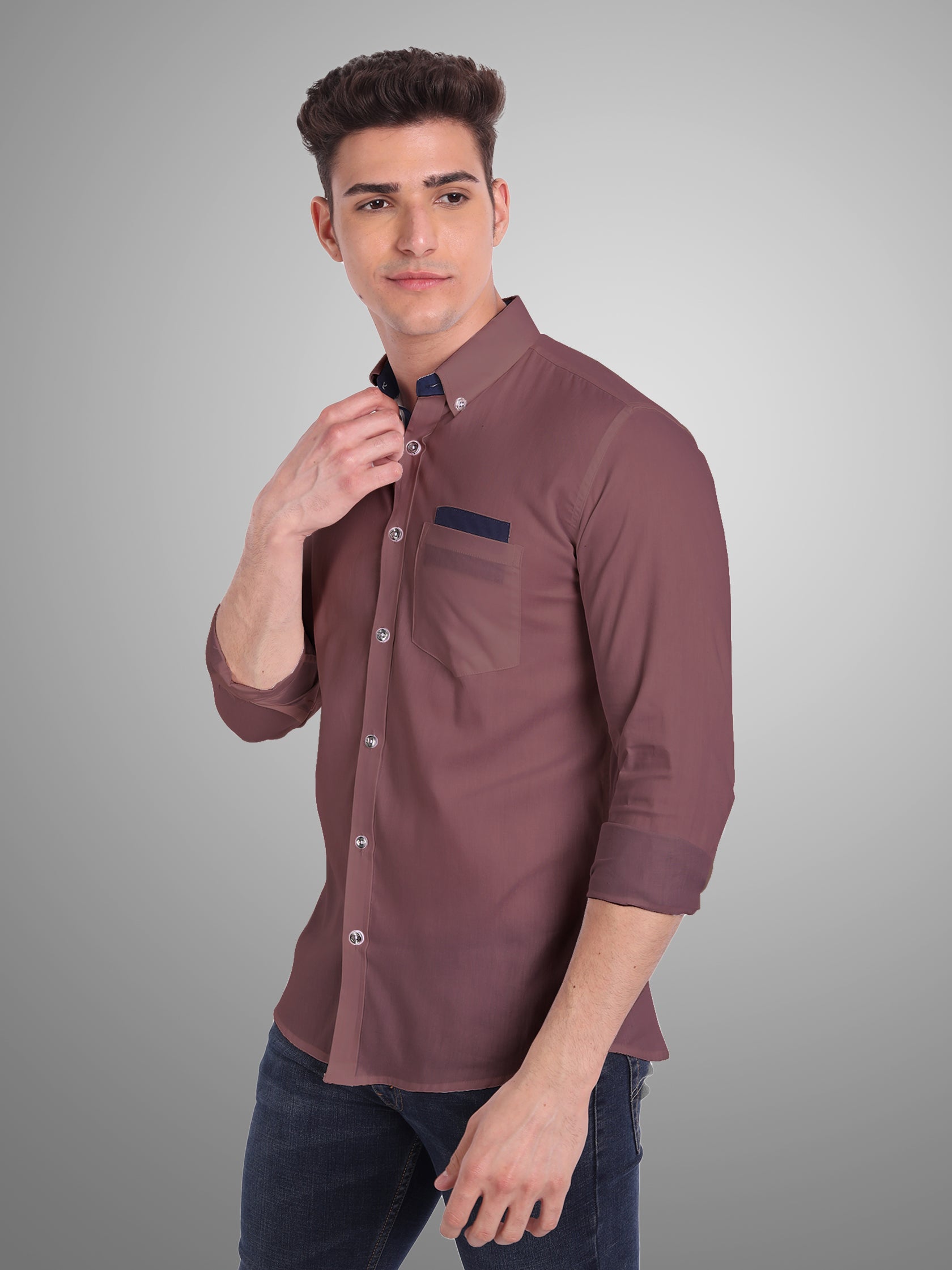 Men's Casual Full Sleeve Silver Button Shirt in White by BLUE ROBED, front view