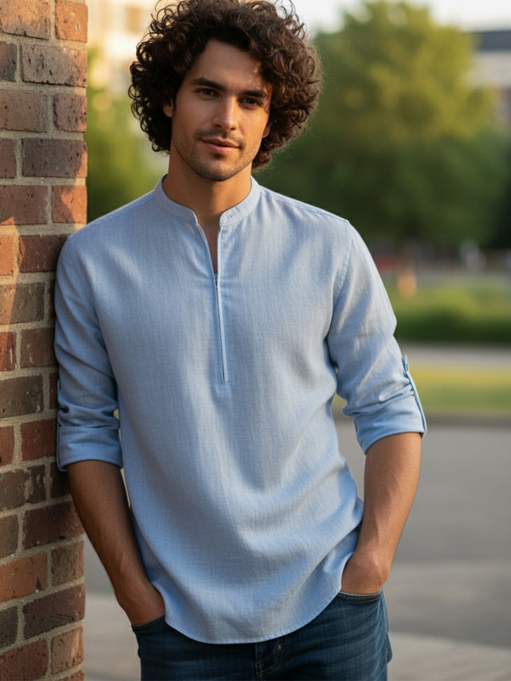 BLUE ROBED Full Sleeve Kurta for men Daily Wear in Sky Blue view 14