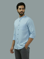 Full Sleeve Chinese Collar Cotton Slim Shirt for Men and Boys in Shirt For Men And Pink by BLUE ROBED, detail view