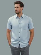 Half Sleeve Spread Collar Cotton Slim Shirt for Men and Boys in Shirt For Men And Yellow by BLUE ROBED, back view
