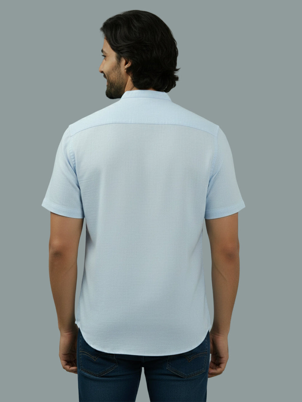 Half Sleeve Chinese Collar Cotton Slim Shirt for Men and Boys in Shirt For Men And White by BLUE ROBED, style view