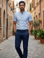Half Sleeve Chinese Collar Cotton Slim Shirt for Men and Boys in Shirt For Men And White by BLUE ROBED, side view