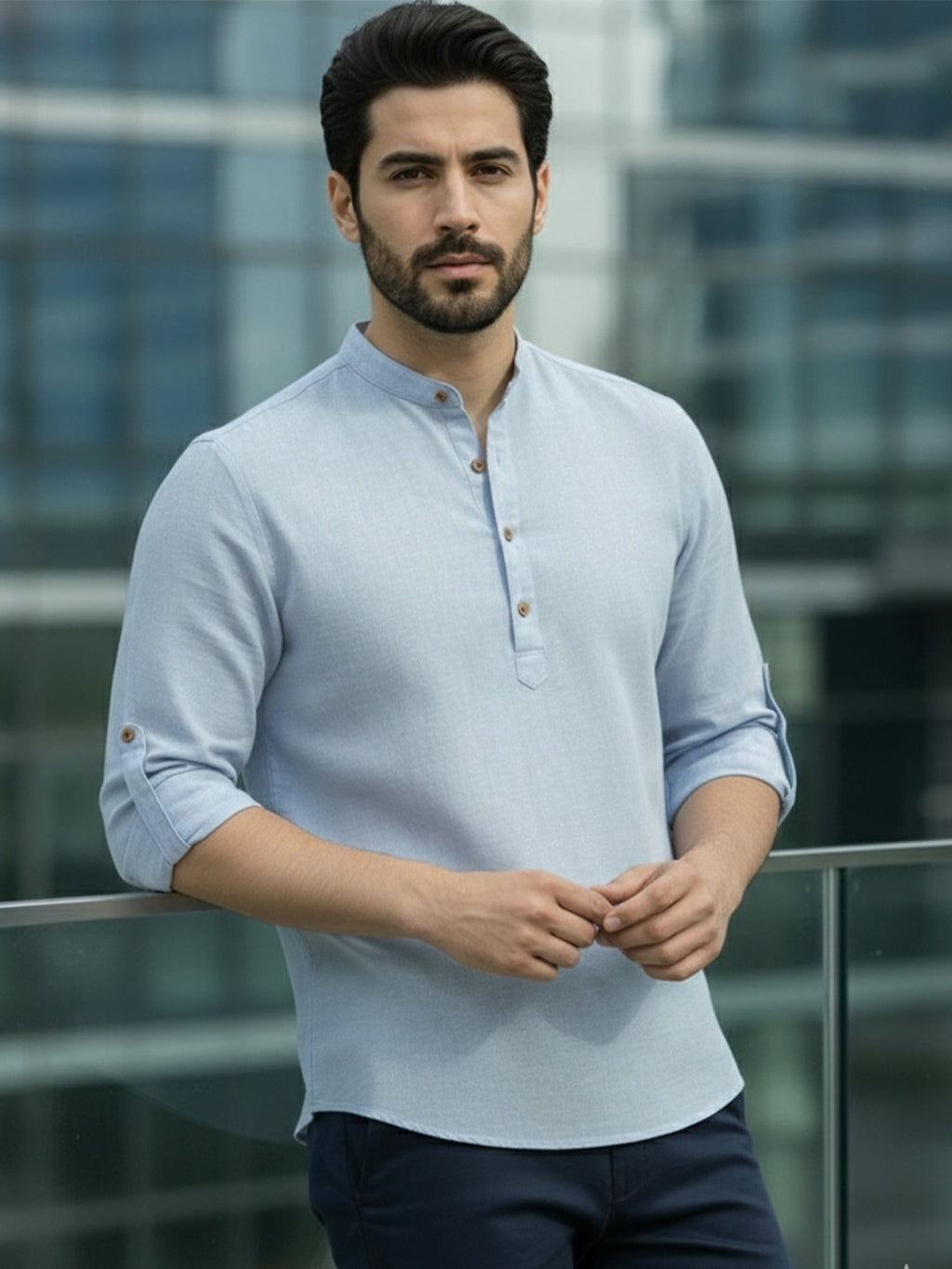 BLUE ROBED Full Sleeve Kurta for men Office Wear in Sky Blue view 24
