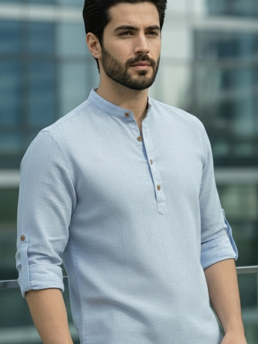 BLUE ROBED Full Sleeve Kurta for men Office Wear in Sky Blue view 22