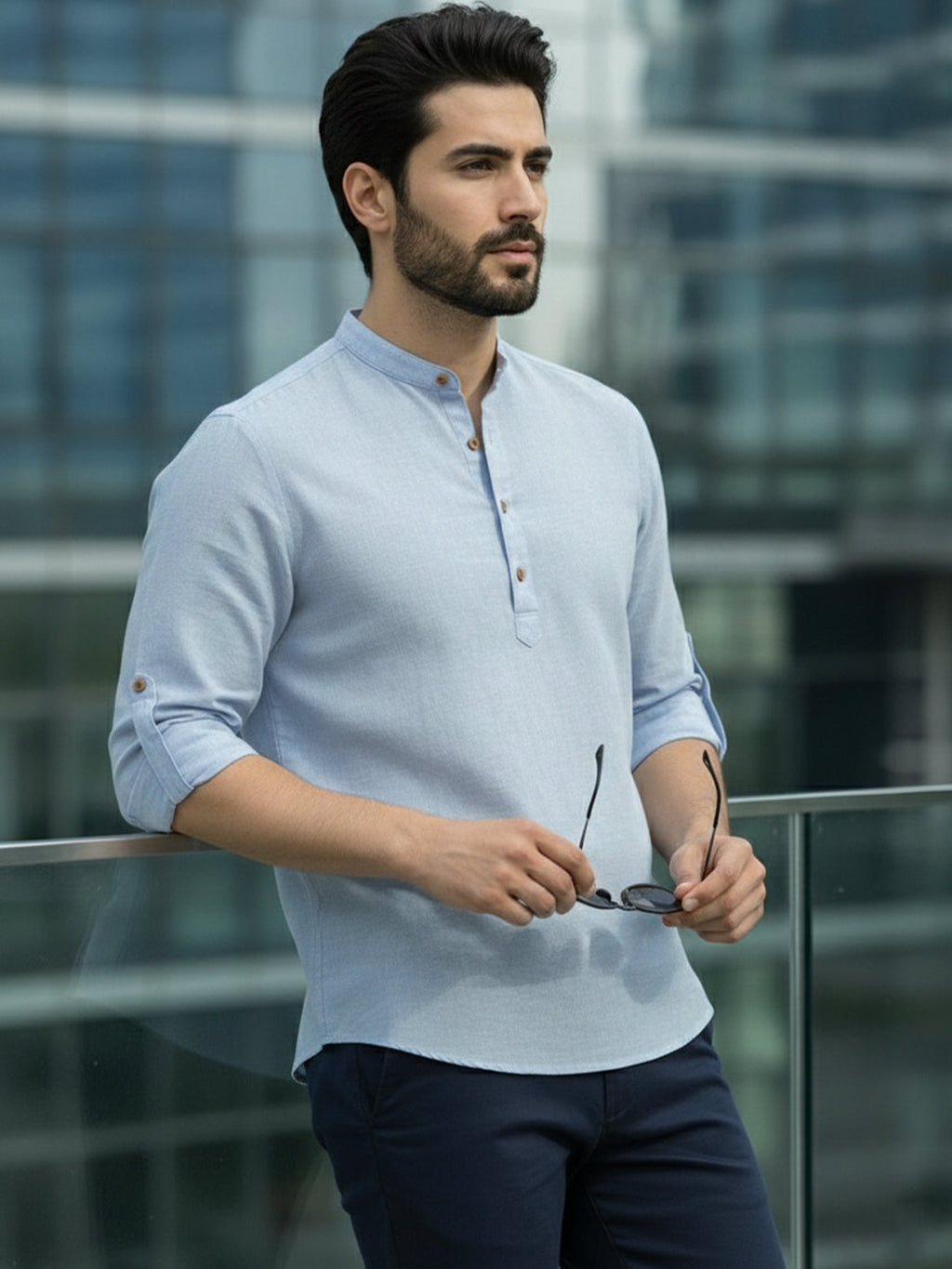 BLUE ROBED Full Sleeve Kurta for men Office Wear in Sky Blue view 21