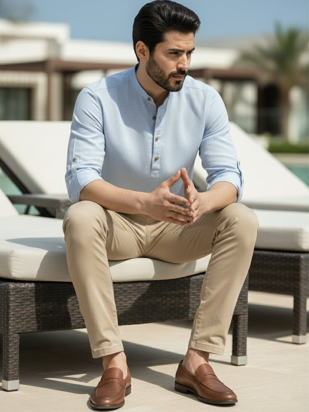 BLUE ROBED Full Sleeve Kurta for men Office Wear in Sky Blue view 20